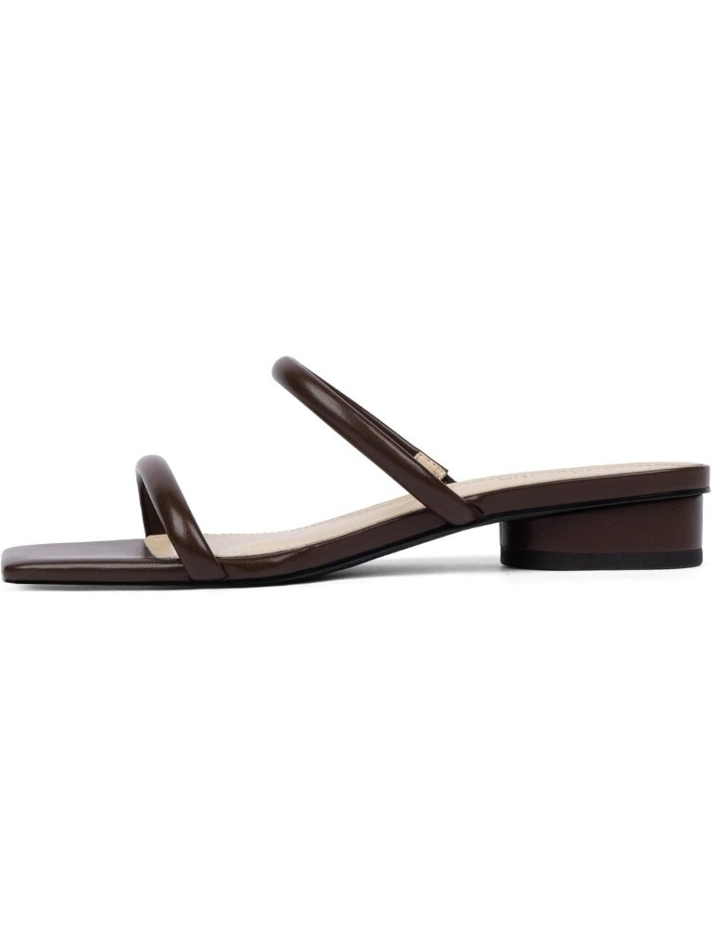 Women's Chocolate Faux Leather Two Strap Chunky Square Open Toe Low Heel Sandals - Picture 4 of 6